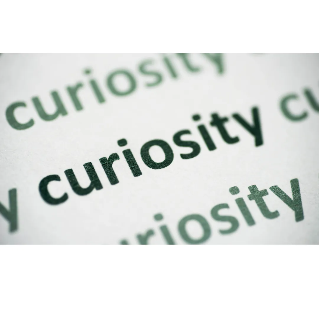 Close-up of the word 'curiosity' printed several times