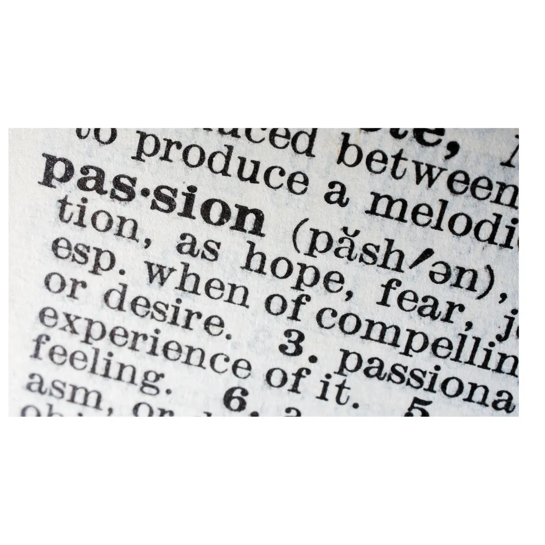 Close-up of the dictionary entry for 'passion'