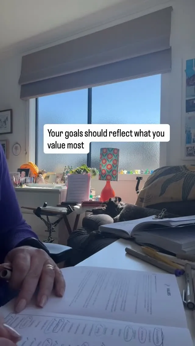 Reel: Sue doing her Life Area Focus and Values exercise. “Your goals should reflect what you value most”