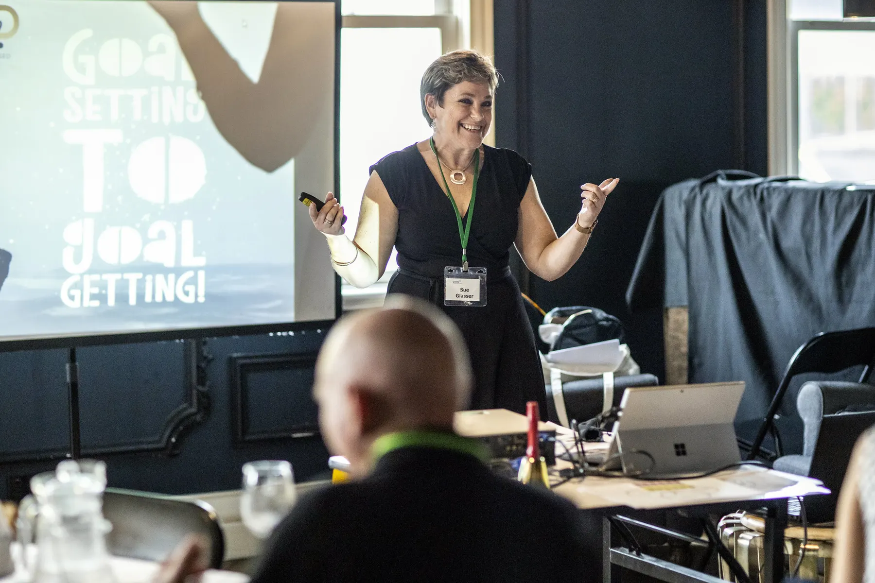 Sue presenting “Goal setting to goal getting” to a room